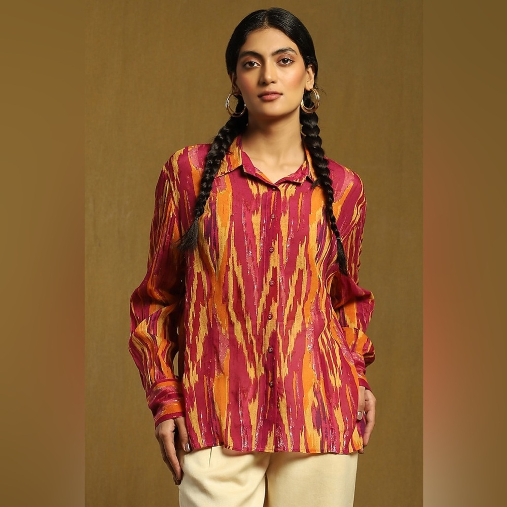 RITU KUMAR Purple Viscose Chinon Ikat Printed Shirt